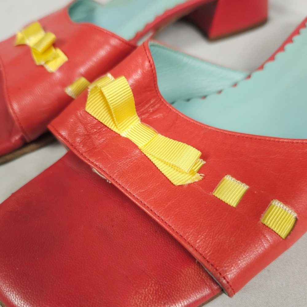 Vintage Lily Pulitzer Sandals Women Size 10 M Red Yellow Leather Slip-On Open To - Picture 11 of 16